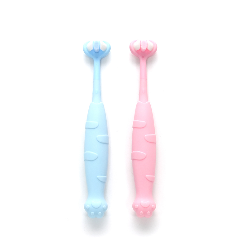 Cepillo de dientes infantil de limpieza profunda con mango PP/TPE estilo garra de gato, cabezal 3D, cerdas ultrafinas suaves PBT afiladas