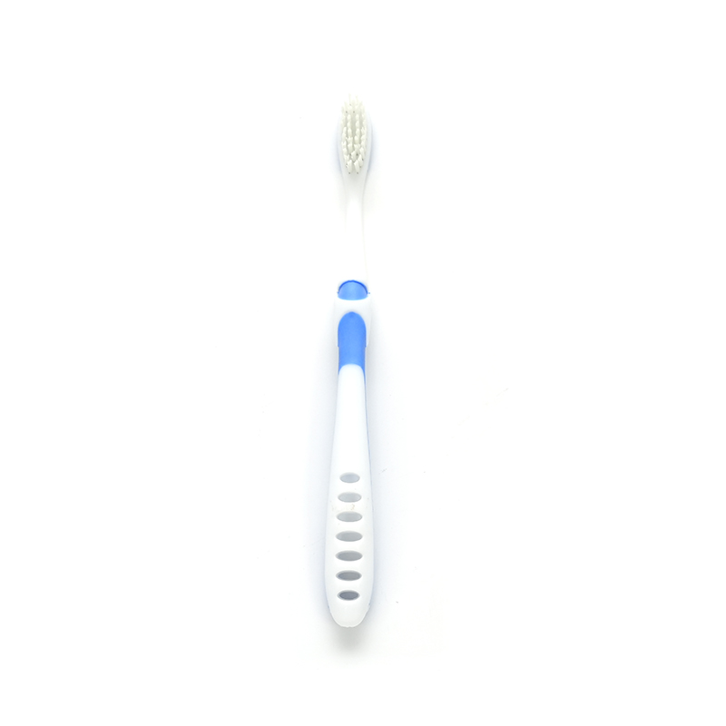 Cepillo de dientes para adultos de limpieza extra con mango PP/TPE, cerdas PBT medianas, 2 colores